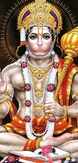 Vibrant artwork of Hanuman with Gada, rich in detail and color.