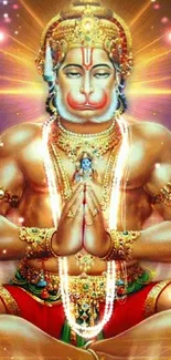 Colorful Hanuman with divine aura and jewelry.