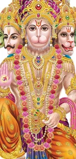 Colorful Hanuman depiction with intricate details and blessings.