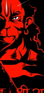 Bold red and black wallpaper of Hanuman for mobile devices.