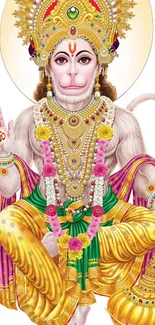 Vibrant and colorful Hanuman wallpaper for mobile featuring divine art and gold hues.