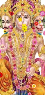 Artistic Hanuman in vibrant attire with flowers