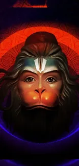 Hanuman mural in red and blue wallpaper for mobile.