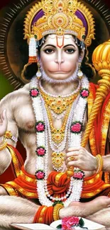 Vibrant Hanuman wallpaper with spiritual symbols and colorful design.