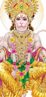 Colorful Hanuman wallpaper with golden details and vibrant attire.