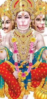 Intricate and colorful Hanuman deity art on mobile wallpaper