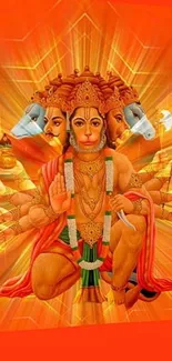Artistic depiction of Hanuman in vibrant colors on a mobile wallpaper.