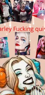 Vibrant collage wallpaper featuring Harley Quinn.