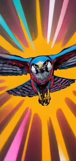 Vibrant hawk art with abstract colorful background.