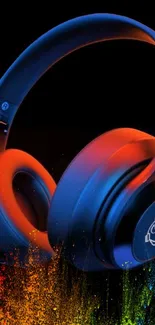 Vibrant headphone wallpaper with colorful splashes.