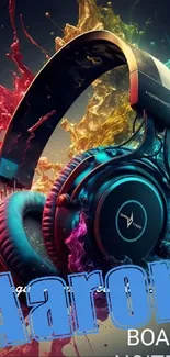 Colorful headphones with vibrant splash art, perfect for music lovers.