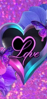 Vibrant mobile wallpaper with heart and butterflies.