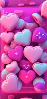 Vibrant 3D pink and blue heart design wallpaper.