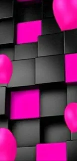 3D black cubes with vibrant pink hearts wallpaper.