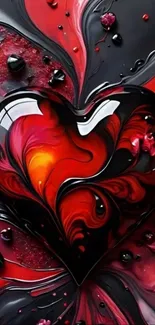 Vibrant red heart abstract art on mobile wallpaper.