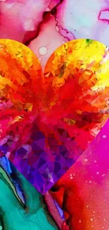 Vibrant mosaic heart on colorful abstract background.