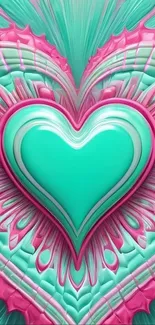 Teal and pink abstract heart design art.