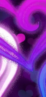 Vibrant purple heart abstract mobile wallpaper with neon swirls.