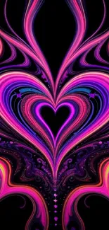 Vibrant abstract heart mobile wallpaper with neon swirls and patterns.