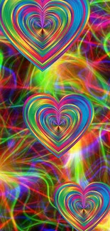 Vibrant heart abstract with neon colors.