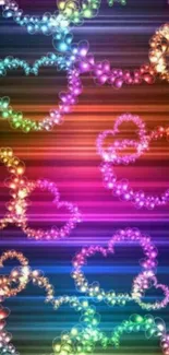 Vibrant abstract wallpaper with glowing colorful hearts.