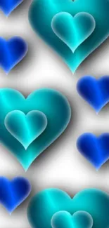 Valentine Special wallpaper with vibrant heart designs in blue, green, and pink hues.