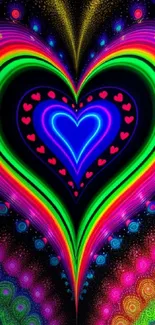 Vibrant abstract heart design in neon colors for mobile wallpaper.