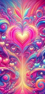 Vibrant abstract heart wallpaper with colorful swirls.