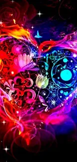 Vibrant abstract heart design with intricate colors and flowers.