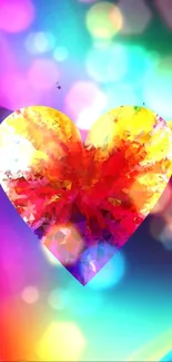 Colorful abstract heart wallpaper with vibrant, geometric hues.