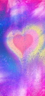 Vibrant abstract wallpaper with heart design and vivid colors.