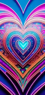 Vibrant abstract heart wallpaper with electric blue and bright designs.