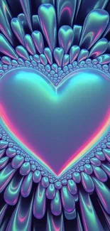 Iridescent heart-shaped abstract wallpaper design.