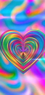 Vibrant abstract heart with psychedelic colors on a mobile wallpaper.