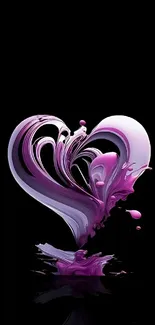 Vibrant abstract heart design in pink and purple on black background, mobile wallpaper.