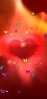 Glowing heart with colorful butterflies wallpaper