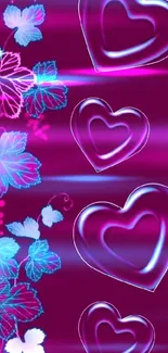 Purple heart and blue leaf design wallpaper with floral elements