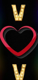Colorful heart and letters phone wallpaper with black background.