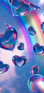 3D hearts with rainbow background wallpaper