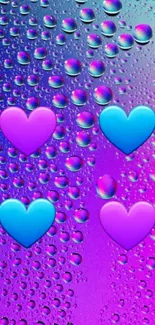 Vibrant mobile wallpaper with hearts and raindrop patterns.