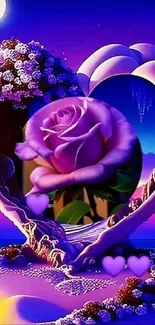 Purple heart and rose with a dreamy night sky wallpaper.