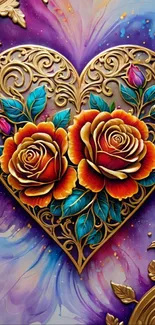 Ornate heart with roses in vibrant colors