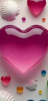 Colorful heart and shells design on mobile wallpaper.