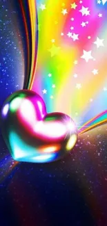 Vibrant heart with stars and rainbow colors.