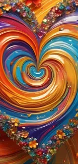 Heart-shaped vibrant multicolor artwork ideal for phone wallpaper.