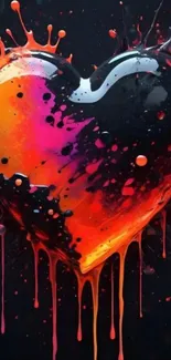 Vibrant heart with colorful paint splash on black background.
