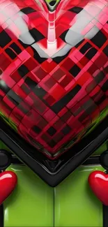 Colorful abstract heart design wallpaper in red and green hues.