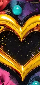 Vibrant gold heart mobile wallpaper with colorful accents.