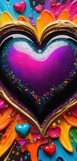 Colorful heart art with vibrant paint splashes.
