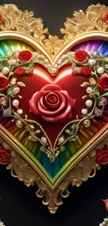 Heart-shaped floral design mobile wallpaper with rich colors and elegance.